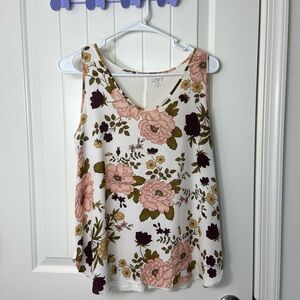 LOFT women’s white pink floral loose relaxed‎ summer spring tank top blouse MP